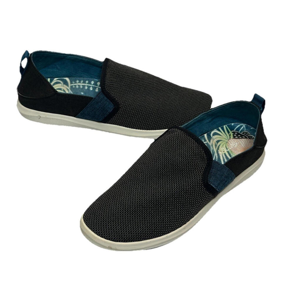 Olukai Hale'iwa Womens Size 8.5 Black Teal Casual Slip On Comfort Walking Shoes - Picture 1 of 8